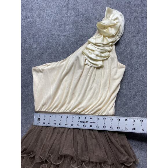Windsor Dress Womens Large Cream Brown One Shoulder Ruffle Tulle Party Y2K - Picture 9 of 14